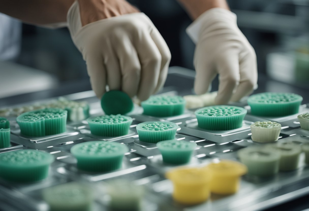 A technician selects mold material for plastic injection