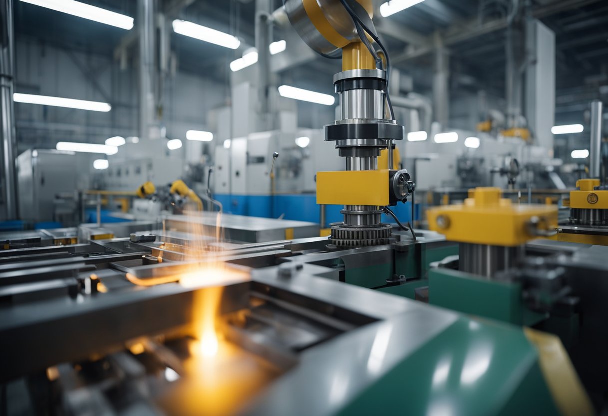 Machines hum as molten plastic flows into molds at a Chinese factory. Workers monitor the process, ensuring precision in injection mold manufacturing