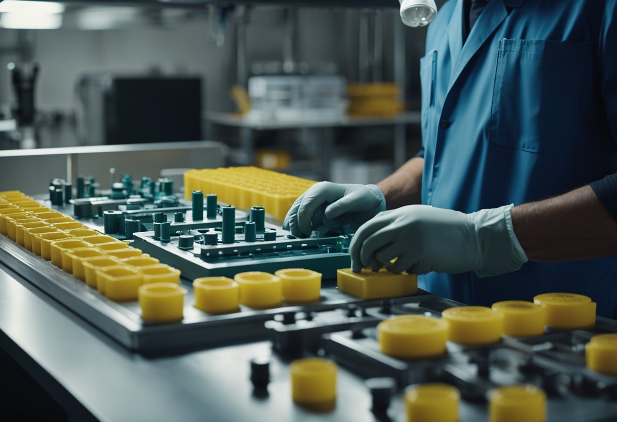 A technician disassembles a plastic injection mold, cleans each component, checks for wear, and applies lubricant before reassembling