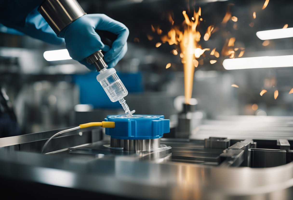 Molten plastic being injected into a precisely designed mold, creating a solid plastic part