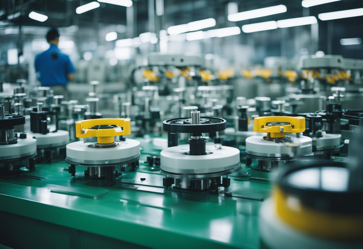 Machines mold plastic in a busy Chinese factory